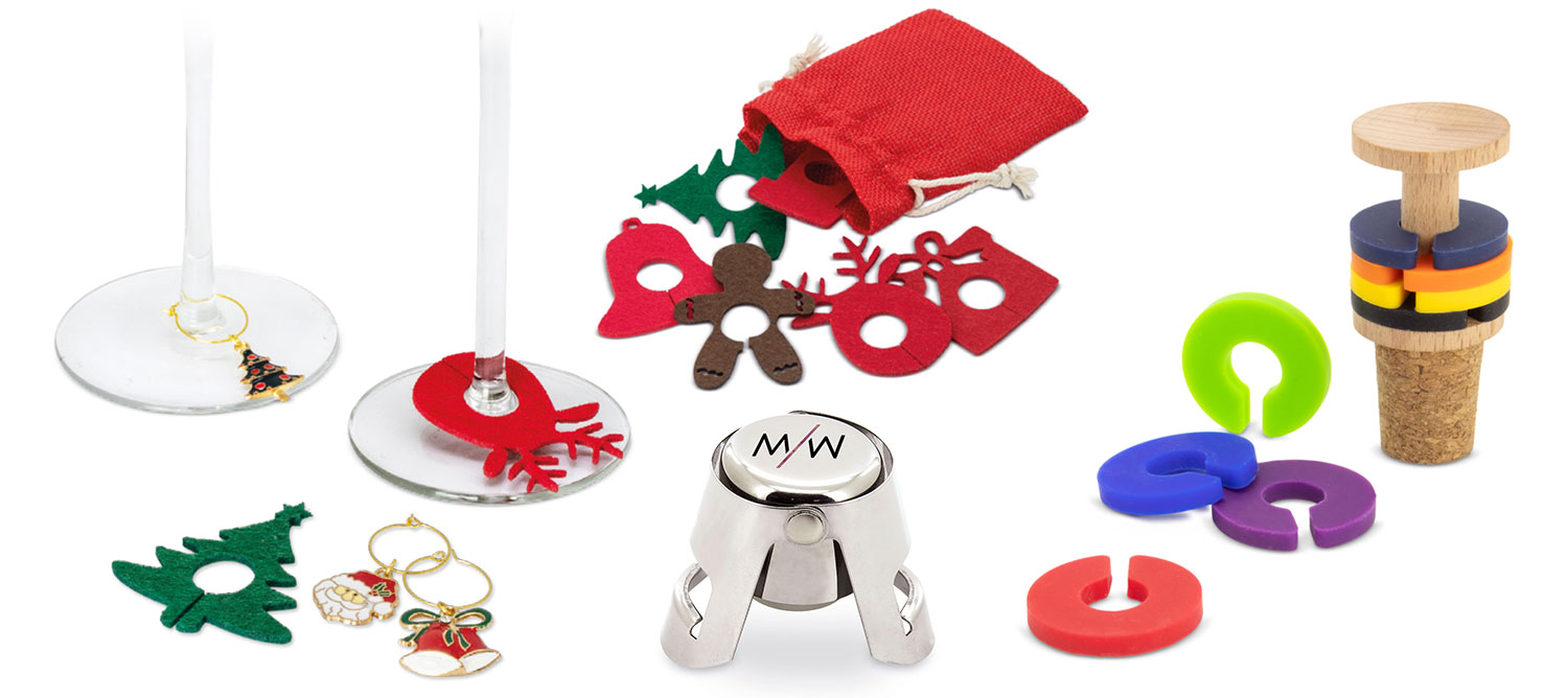 ideas para regalos de navidad de vino- marcacopas, tapones de vacio e identificadores - Move Your Wine